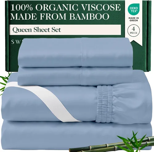 Vista 21 de Juego de sábanas de bambú viscosa 100% cultivada orgánicamente, 3 piezas, marfil Marfil (100% viscosa orgánica hecha de bambú)