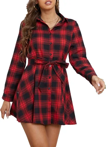 Vista 4 de LYANER Vestido de manga larga con cuello con botones y dobladillo con volantes para mujer