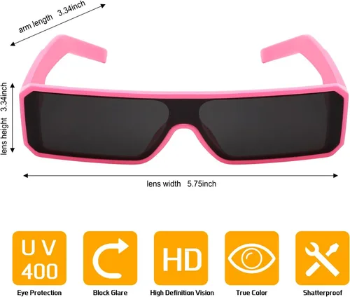Vista 7 de Gafas de sol pequeñas para mujeres y hombres, futuristas alienígenas, color negro, lentes de sol rectangulares con marco brillante de los años 90