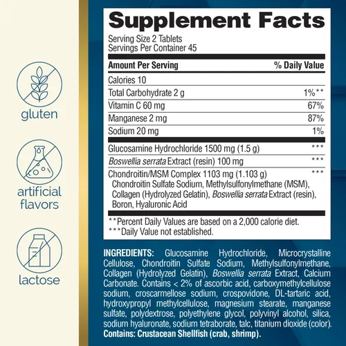Vista 5 de Nature's Wonder Glucosamina condroitina de triple fuerza con MSM y ácido hialurónico y boswellia para la salud de las articulaciones, apoya
