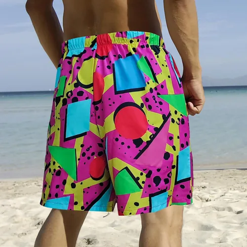 Vista 5 de Pantalones cortos de natación de Bilayer de los años 80 para hombre, pantalones cortos de natación de los años 90 para fiesta de verano hawaiana