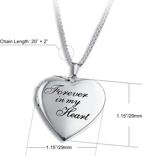 Vista 6 de PHOCKSIN Relicario collar para mujer que sostiene imágenes relicario de fotos para niñas Pulido y grabado Forever in My Heart& I Love You Mom