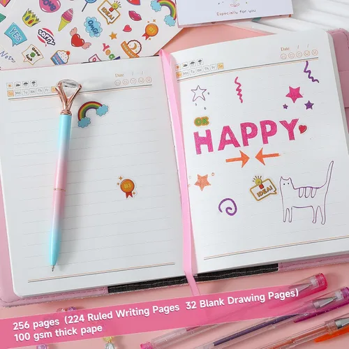 Vista 4 de Diario con candado para niñas, diarios con contraseña bloqueada para adolescentes, regalos de diario secreto para niñas de 9, 10, 11, 12 años, juego