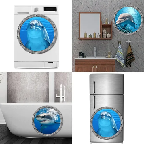 Vista 6 de Decoración del mundo bajo el mar de animales oceánicos, incluye tiburones delfines, 3 unidades, removibles, 3D, adhesivos de vinilo para despegar