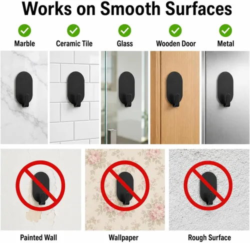 Vista 8 de Ganchos adhesivos de pared para colgar, paquete de 12 unidades, instalación sin taladro, ganchos extraíbles de acero inoxidable para baño, cocina