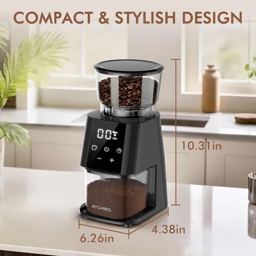 Vista 6 de AYCHIRO Molinillo de Café con Rebaba Eléctrico, Molinillo de Café Ajustable con 30 Configuraciones de Molienda, Molinillo de Granos de Café