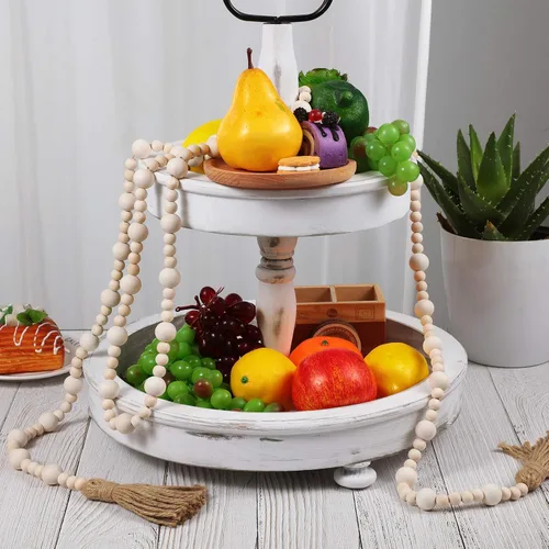 Vista 6 de Jetec - Guirnaldas de cuentas de madera de 7,9 pies con borlas, adornos colgantes navideños de estilo boho, decoración rústica de granja para mesa