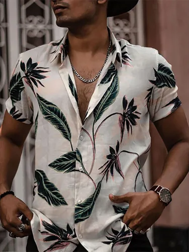 Vista 2 de Men's Short Sleeve Hawaiian Shirt Personalized Printed Beachwear Party Casual Vacation Top
