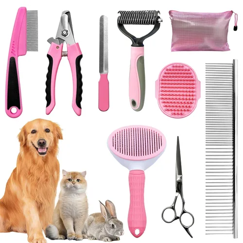 Vista 12 de Solución Completa de Aseo para Mascotas de Aiolpy - Kit de 9 Piezas con Cepillo Slicker, Herramienta Antinudos y Peine de Aseo para Todas las Razas