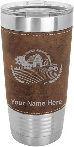 Vista 10 de LaserGram Vaso aislado al vacío de 20 onzas, granja, grabado personalizado incluido (piel sintética, estilo béisbol)
