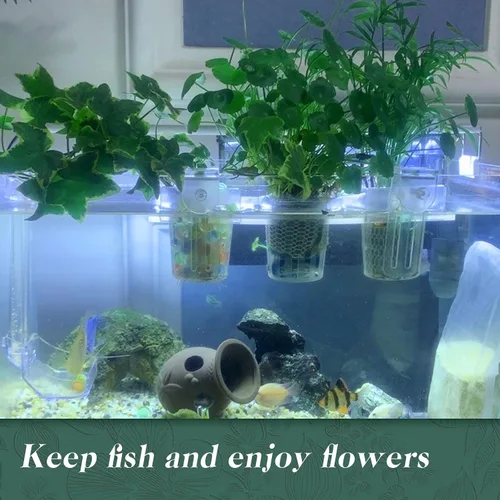 Vista 5 de Soporte acrílico para plantas de acuario para colgar plantas acuáticas, gancho ajustable para pecera para colgar cultivo y decoración de acuarios