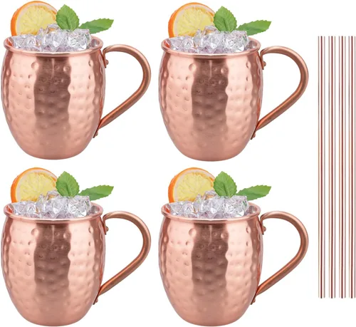 Vista 8 de TJ Moscow Mule - Juego de 2 tazas de cobre 100% puro de 14 onzas, tazas de cobre hechas a mano, resistentes al deslustre, regalo para bebidas frías
