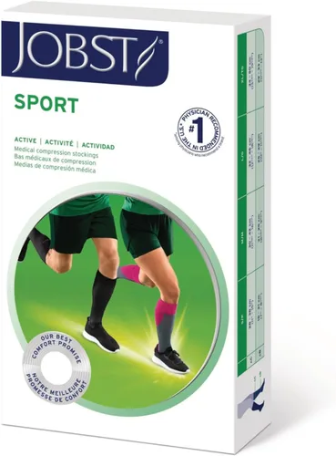 Vista 2 de JOBST Calcetines deportivos de compresión hasta la rodilla, 20-30 mmHg, negro/negro frío, talla S