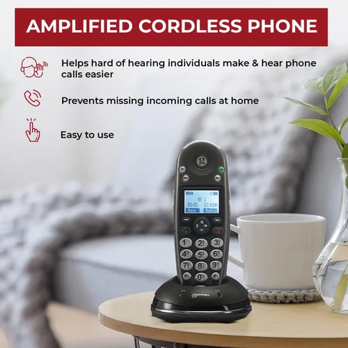 Vista 2 de Sonic Alert Teléfono inalámbrico digital amplificado con identificación de llamadas retroiluminada y base de carga extra Compatibilidad