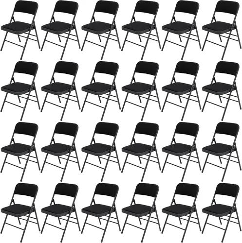 Vista 22 de Paquete de 4 sillas plegables negras con cojín acolchado de tela, juego de sillas de comedor de tela, sillas plegables apilables portátiles