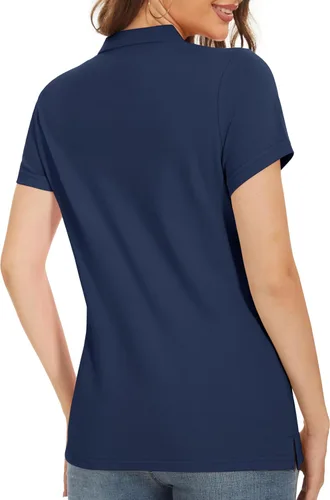 Vista 2 de MAGCOMSEN Camisas polo de algodón para mujer, de manga corta, con 3 botones, cuello de verano, camisas casuales de negocios