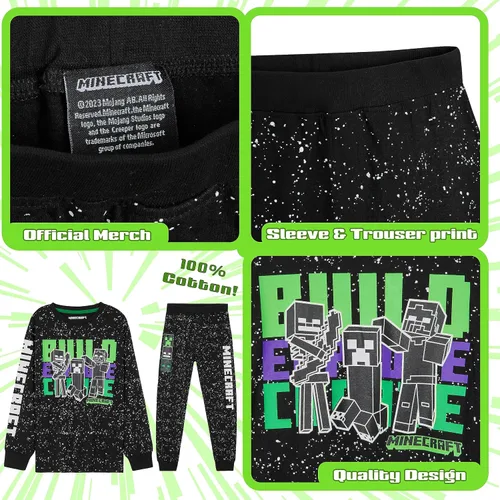 Vista 4 de Minecraft Conjunto de pijama para niños, ropa de descanso, camiseta larga o camiseta y pantalones para adolescentes, pijamas para niños de 5 a 14