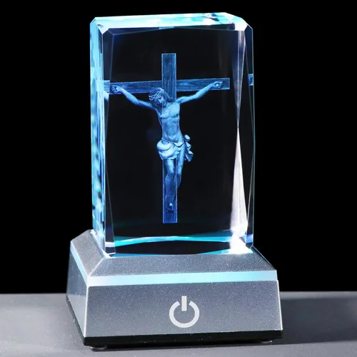 Vista 11 de YWHL Figura de Cruz de Cristal 3D con Base de Luz Colorida, Grabada Láser, Regalos Religiosos Bíblicos para Mujeres y Hombres, Decoración Cristiana