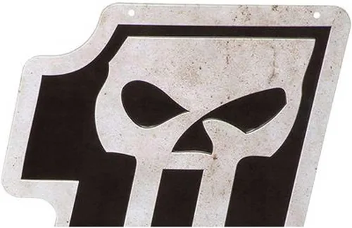 Vista 2 de Harley-Davidson Cartel de estaño en relieve, logotipo de calavera #1 en forma, 12.75 x 18 pulgadas