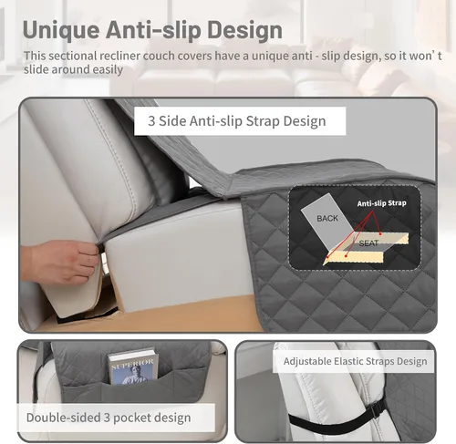 Vista 5 de Fundas impermeables para sofá seccional reclinable en forma de L, cubierta para sofá seccional reclinable, 7 piezas, antideslizantes, lavables