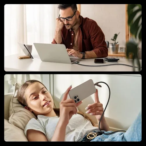 Vista 8 de MFish Cable de carga rápida 4 en 1, 6.6 pies 240 W PD 3.1 USB-A/USB-C a USB-C e Lightning, cable de carga múltiple de silicona con funda, compatible