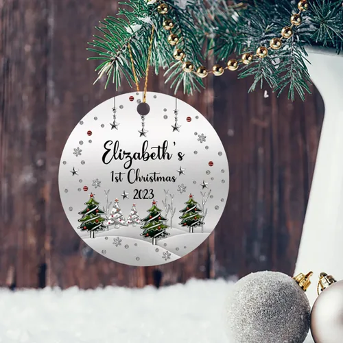 Vista 5 de Adorno impreso de la primera Navidad del bebé 2025, adorno de árbol de Navidad para bebé, adorno personalizado de primera Navidad para el nuevo