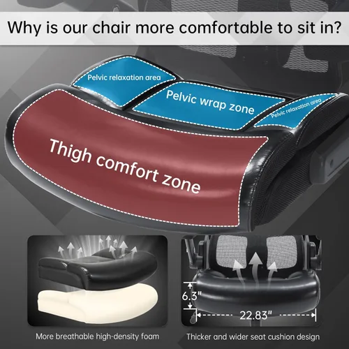 Vista 7 de Silla de oficina grande y alta de 500 libras, silla de escritorio ergonómica resistente con soporte lumbar ajustable, silla ejecutiva de computadora