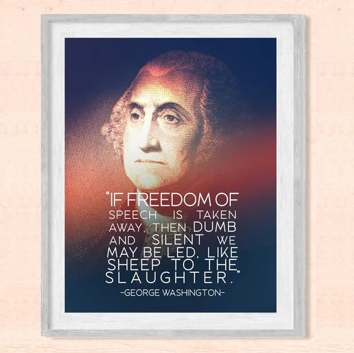 Vista 6 de Arte de pared con citas de George Washington: si se quita la libertad de expresión, esta decoración de pared patriótica política con silueta