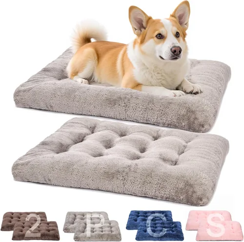 Vista 9 de POMIU Paquete de 2 camas lavables para perros, camas de felpa de lujo con antideslizante, lavable a máquina, tapete para dormir para perros grandes