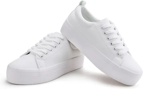 Vista 6 de JABASIC Zapatillas de plataforma con cordones para mujer, zapatillas casuales cómodas de moda para caminar