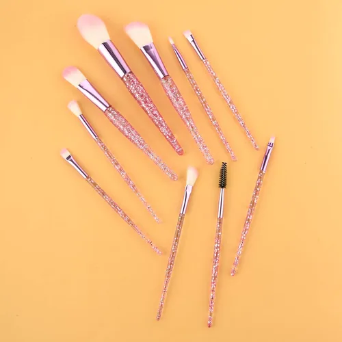 Vista 5 de WLLHYF Juego de 10 brochas de maquillaje de cristal con brillantina, corrector de base profesional, delineador de ojos, delineador de ojos, rubor