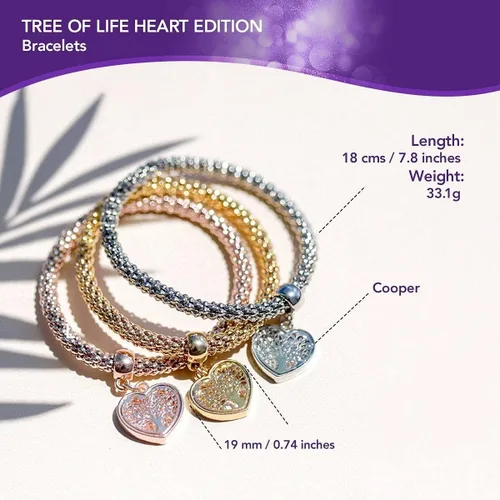 Vista 2 de 3 pulseras de cadena de palomitas de maíz de oroplataoro rosa - dije de edición de corazón con pulsera elástica de cristal para mujeres y niñas