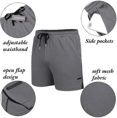 Vista 5 de COOFANDY Paquete de 2 pantalones cortos de entrenamiento de gimnasio para hombre de malla ligera para fisicoculturismo entrenamiento correr deportes