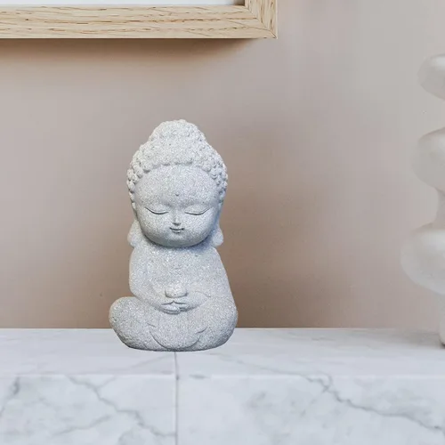 Vista 2 de Estatua de Buda de meditación, mini estatuas de decoración de Buda de piedra arenisca zen sentada para el hogar, escritorio, colección de decoración