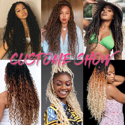 Vista 6 de Goddess Locs - 8 paquetes de cabello de ganchillo Goddess Locs de 10 pulgadas, pelo corto de imitación de ganchillo con rizos pre-enrollados
