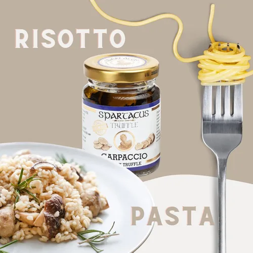 Vista 6 de Spartacus Carpaccio de trufa negra en aceite de oliva extra virgen Rebanadas de melanosporum de tubérculo real Condimento gourmet para pasta