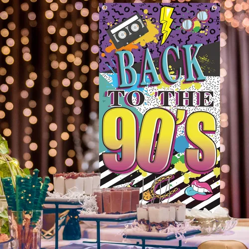Vista 3 de Cartel de puerta con temática de los años 90, decoraciones de fiesta para adultos, tema de hip hop de los 90, suministros de fiesta de fondo