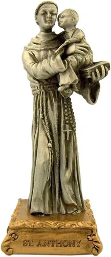 Vista 21 de Estatua de estatua de estatua de peltre de Nuestra Señora de Gracia sobre base de tono dorado, 4 1/2 pulgadas