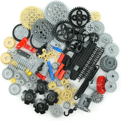 Vista 7 de Piezas técnicas de construcción, set de accesorios, engranajes, pines, conectores, ruedas, ejes, cremalleras, diferenciales, kits de motor, carros