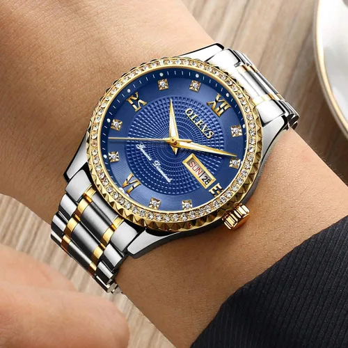 Vista 56 de OLEVS - Relojes de diamantes para hombres, relojes de vestir a prueba de agua, relojes analógicos de cuarzo de lujo con calendario de fecha y correa