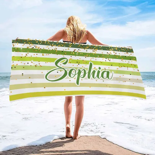 Vista 9 de InterestPrint Toalla de playa personalizada para mujeres y hombres, con texto dorado brillante, color verde, toallas de playa personalizadas