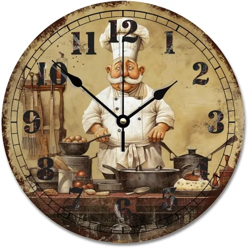 Vista 18 de ArogGeld Chef - Reloj de pared de cocina de madera, 10 silencioso, sin tictac, de cuarzo, funciona con pilas, para sala de estar, dormitorio