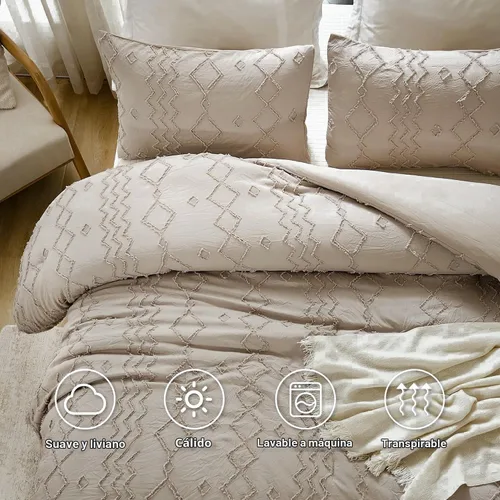 Vista 5 de Andency Edredón individual caqui, ropa de cama geométrica copetuda de 2 01 - Caqui