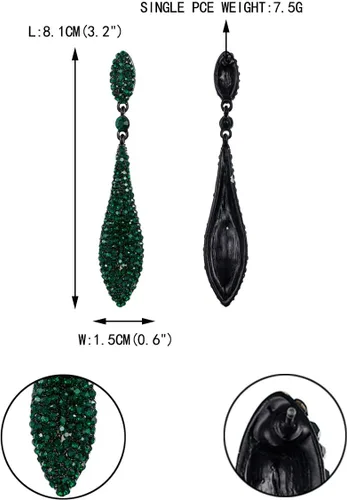 Vista 4 de EVER FAITH - Aretes largos de cristal austriaco para mujer, diseño de doble gota