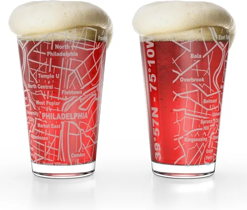 Vista 12 de Greenline Goods Boston, MA Map - Vasos de cerveza (juego de 2), 16 onzas - Diseño de envoltura grabada