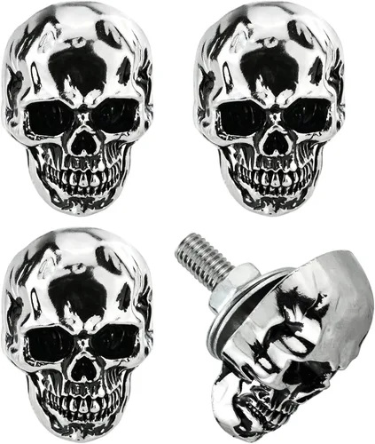 Vista 8 de Abfer Cubiertas de Tornillos de Matrícula con Diseño de Calavera Antirrobo Kit de Pernos de Marco de Tornillo de Matrícula Decorativo Compatible