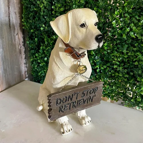Vista 2 de Labrador Retriever - Estatua de jardín con letrero de bienvenida reversible, figura de perro de resina, decoración de laboratorio pintada a mano