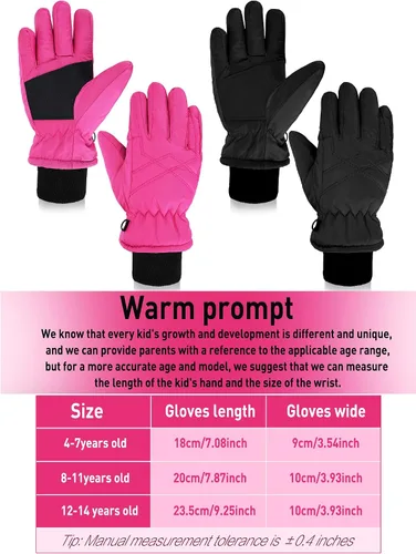 Vista 3 de 2 pares de guantes impermeables para niños, guantes de nieve cálidos para invierno, guantes de esquí para niños y niñas, resistentes al viento