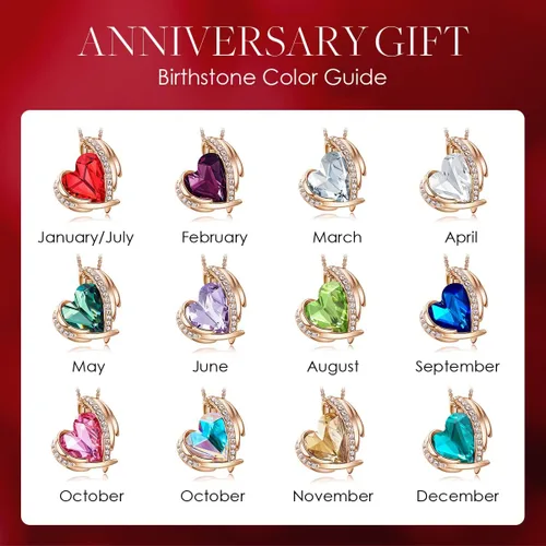 Vista 6 de CDE - Collares con colgante de corazón para mujer, tono de plata y oro rosa, piedra natal para Día de la Madre, San Valentín, cumpleaños