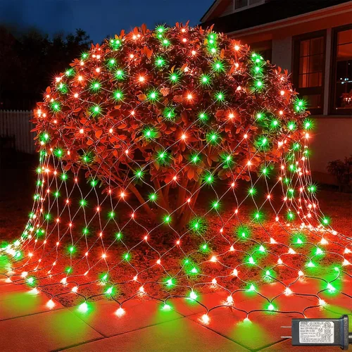 Vista 18 de LitHome Luces de red de Navidad de 14.8 x 5 pies, 300 luces LED de red blanca cálida, 8 modos de conexión, malla gigante impermeable de Navidad